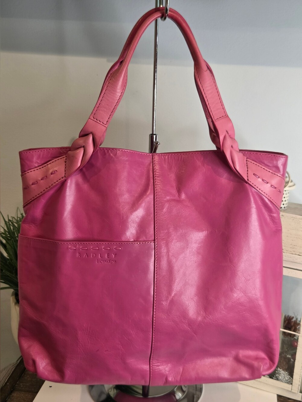 Radley London Pink Leather Whipstitch Tote Shoulder Bag - EUC - Picture 4 of 16